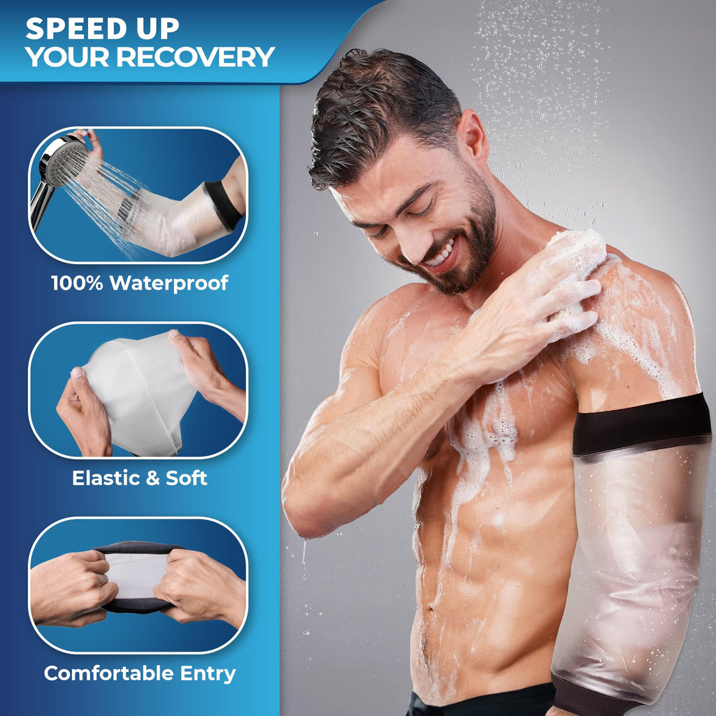 Blue Shoe Guys Reusable Waterproof Picc Line Sleeve Cover For Upper Arm, L/XL for Proper Wound Protection Picc Line Shower Cover and Waterproof Sleeve Protector for IV, Shower sleeve for Upper Arm