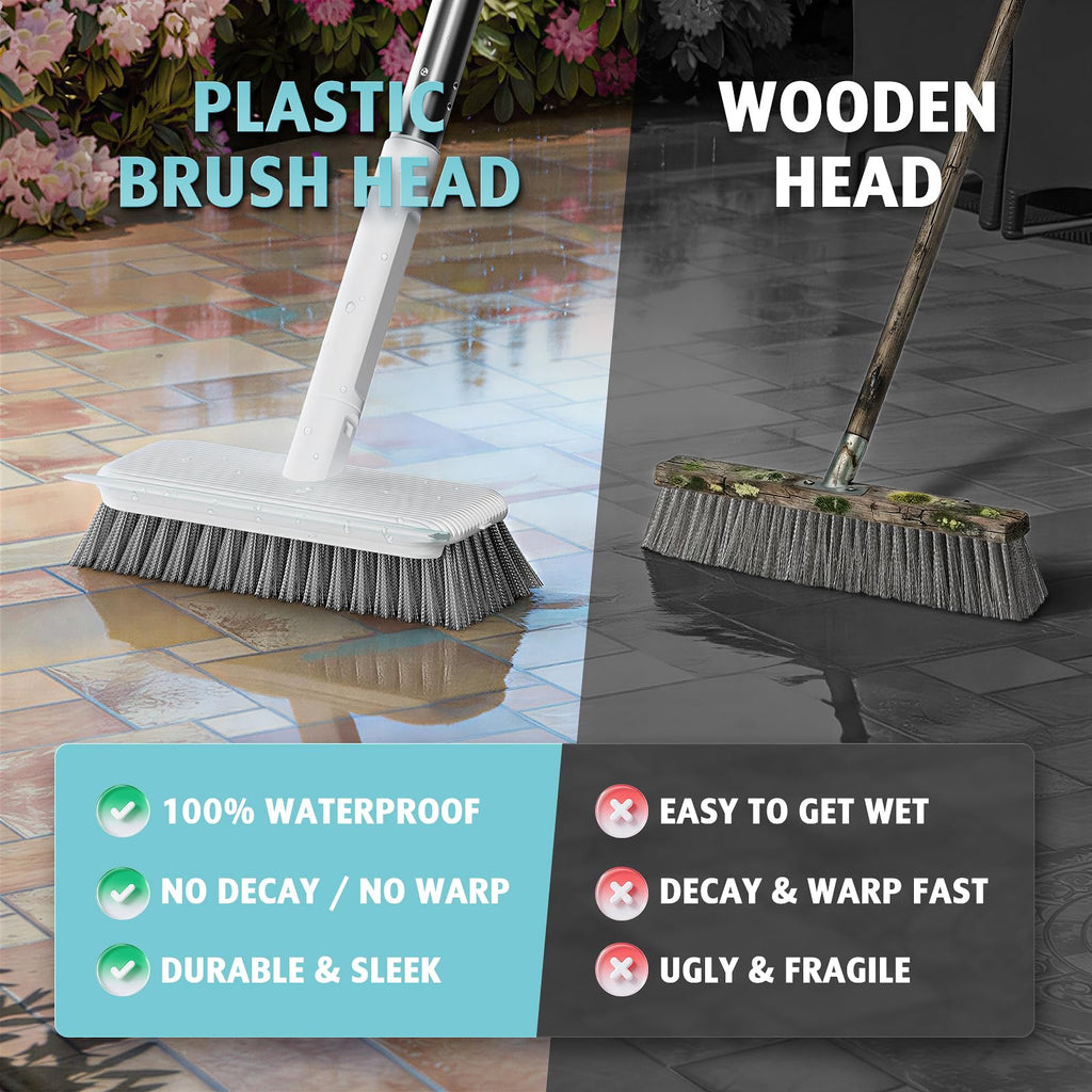AIR U+ Concrete Scrub Brush, Long Handle, 7-Row Wire Bristles, Squeegee