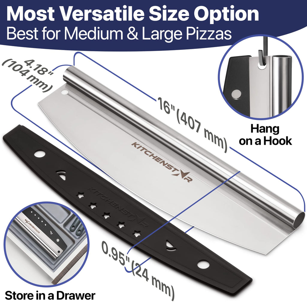 16-Inch Pizza Cutter Rocker Blade, 304 Stainless Steel Slicer Knife, Silver