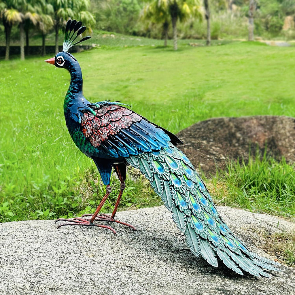 Kircust Outdoor Metal Peacock Statue, 24" L