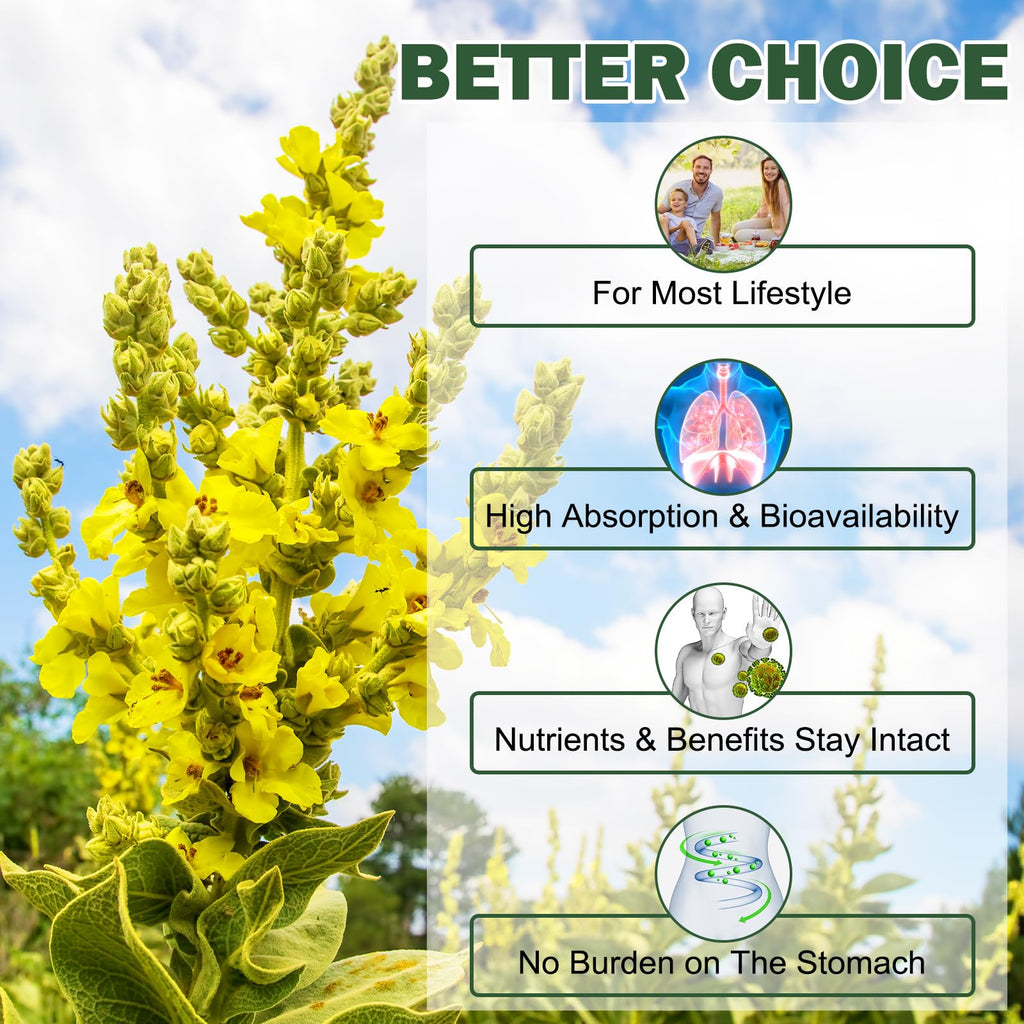 Mullein Gummies for Lungs, Mullein Extract for Smokers - Support Lung & Respiratory Health, Soothes Throat Irritation, Boost Immune - Mullein Leaf Extract for Lungs, Breathe Easier (2 Pack)