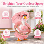 DaGailen Summer Porch Goose Outfits 23 Inch, Pink Polka Dot Porch Goose Bikini Set with Parasol Umbrella, Swim Ring, Sun Hat and Heart Sunglasses, Porch Goose Accessories for Yard Garden Patio Decor