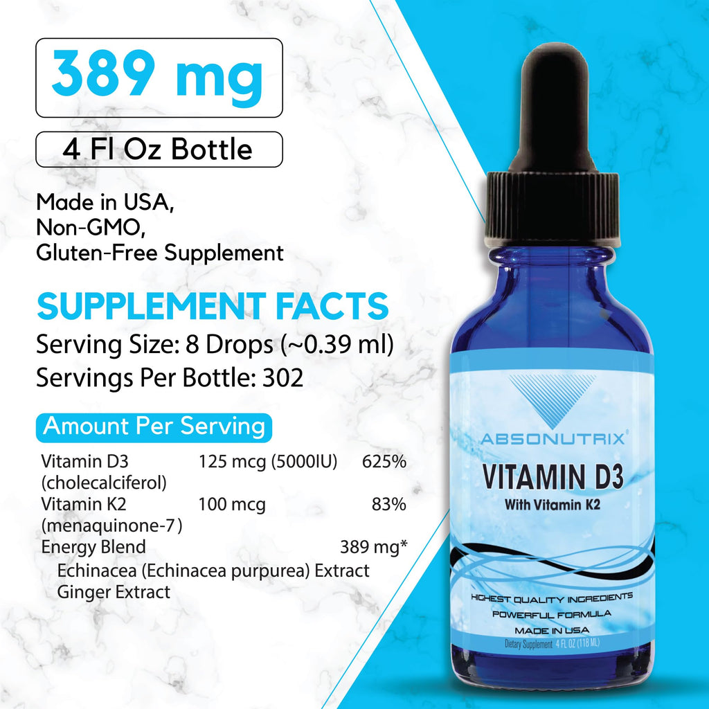 Absonutrix Vitamin D3 K2 Drops, 390mg, 4 Oz Liquid