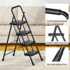 Urackify 4 Step Ladder, Portable Folding Ladder for Multi-Purpose, Home, Kitchen, Heavy Sturdy Steel Step Stool with Handrail, Anti-Slip Wide Pedals, Safe-Lock Design, Pass 500lbs Load Testing, Black