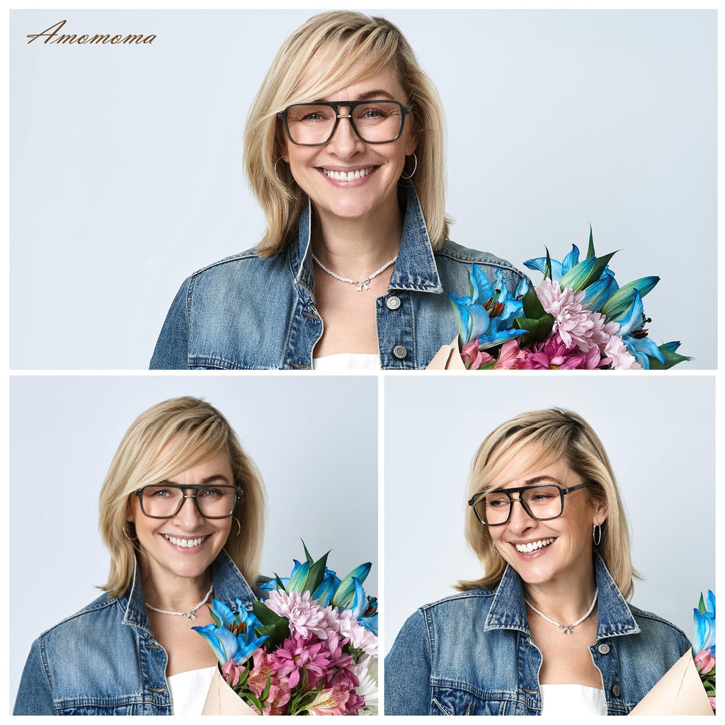 AMOMOMA 3 Pack Trendy Aviator Reading Glasses for Women Men Stylish Square Blue Light Blocking Readers AM6164 Mix (+1.50 Magnification Strength)