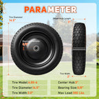 2-PCS 4.80/4.00-8 Tire, 14.5" Flat Free Wheelbarrow Tire and Wheel - Solid Replacement Tires with 3"-7" Adjustable Centered Hub, 5/8" & 3/4" Bearings | Fit 4.80/4.00-8, 4.00-8, 4.00-6, 3.50/3.00-8
