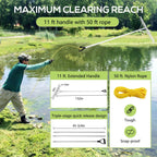 PVNIEFC Floating Lake Rake, 36" Aluminum All Purpose Lake and Landscape Rake with 11' Extension Handle and 52' Rope, Weed & Algae Removal