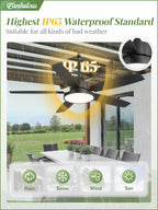 Fanbulous 52'' Outdoor Ceiling Fans with Light and Remote,IP65 Wet Rated Waterproof Ceiling Fan with 6-Speed DC Motor, Farmhouse Gazebo Fan for Porch Patios Pavilion(Black)