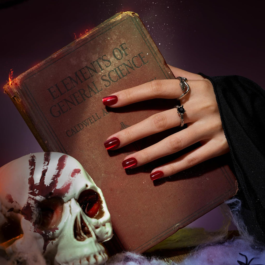 BTArtbox Halloween Press On Nails, Short Red Fake Nails, 32Pcs Full Kit