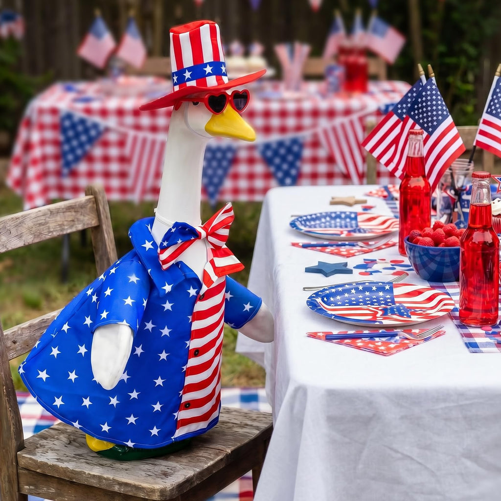 ComfyKit 1 Set 4th of July Porch Goose Outfit for 23 Inch Goose Statues