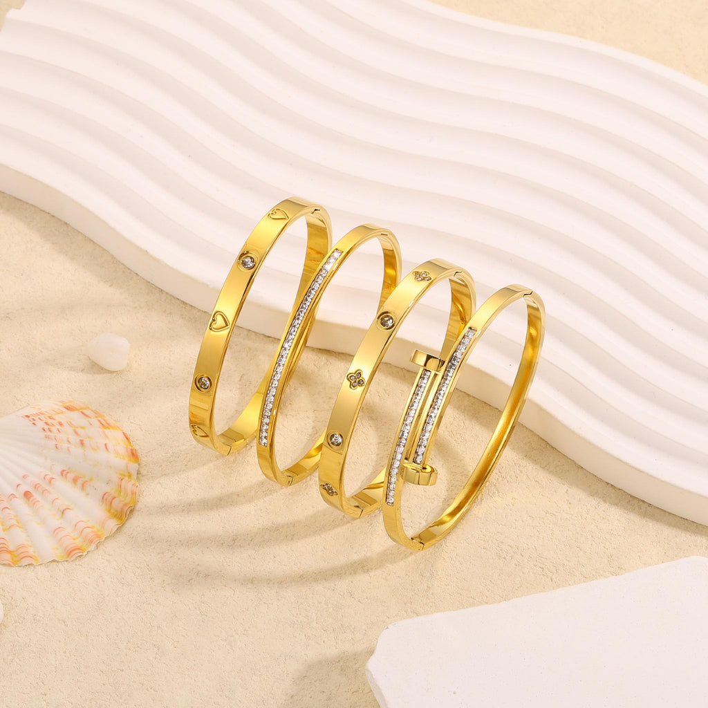 Camhanno Gold Bangle Bracelets for Women, 18K Gold Plated Stainless Steel Stackable Bangles, Non-Tarnish Trendy Jewelry, Ideal Gift for Birthday Anniversary