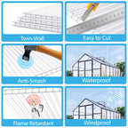 6 Pcs Polycarbonate Greenhouse Panels,4' x 2' x 0.16'' Twin-Wall Plastic roof Panels,Waterproof UV Protected Clear Corrugated Polycarbonate Sheet for All Weather Outdoor Garden Greenhouse Replacement