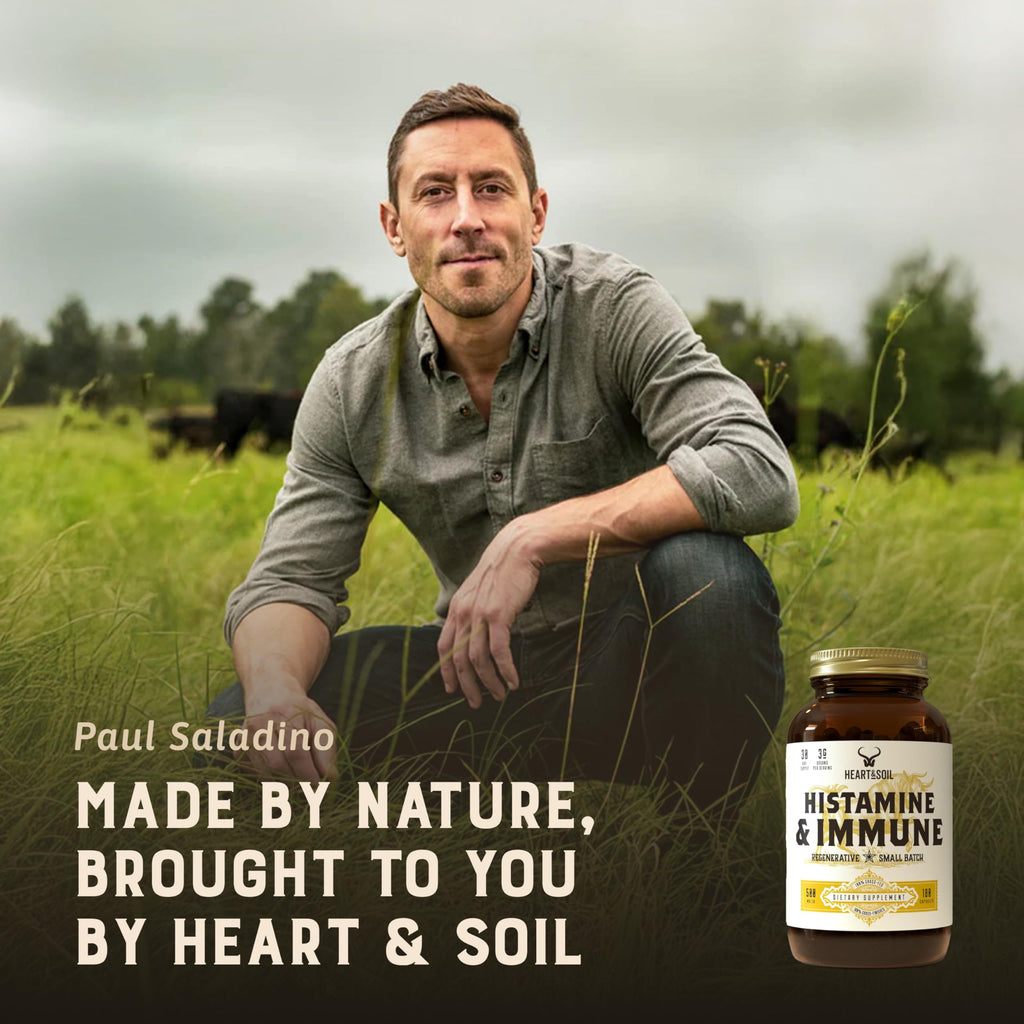 HEART & SOIL – 100% Grass Fed & Finished Histamine & Immune Support Supplement from Regenerative Cattle with Thymus, Lung, Spleen, Liver, & Kidney – Immune Defense – Glass Bottle – 180 Capsules