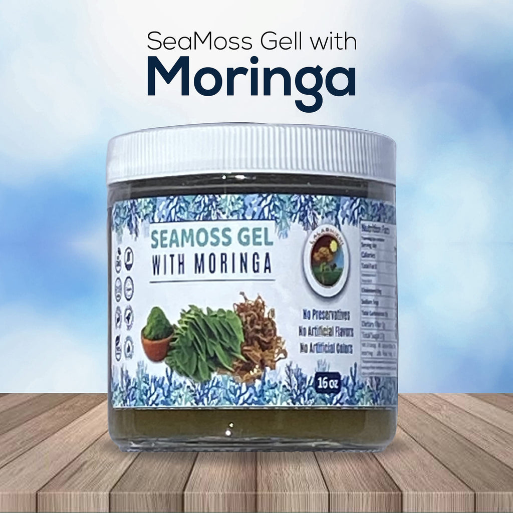 Sea Moss Gel with Moringa and Cinnamon - Organic Sea Moss Gel for Skin and Nail Health, Immune System Support, and Enhanced Energy Level - Essential Vitamin and Mineral Rich Formulation - 16oz.