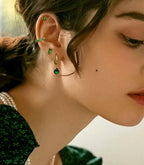 6 Pairs Emerald Green 14K Gold Plated Hoop Stud Earrings Stacks for Women