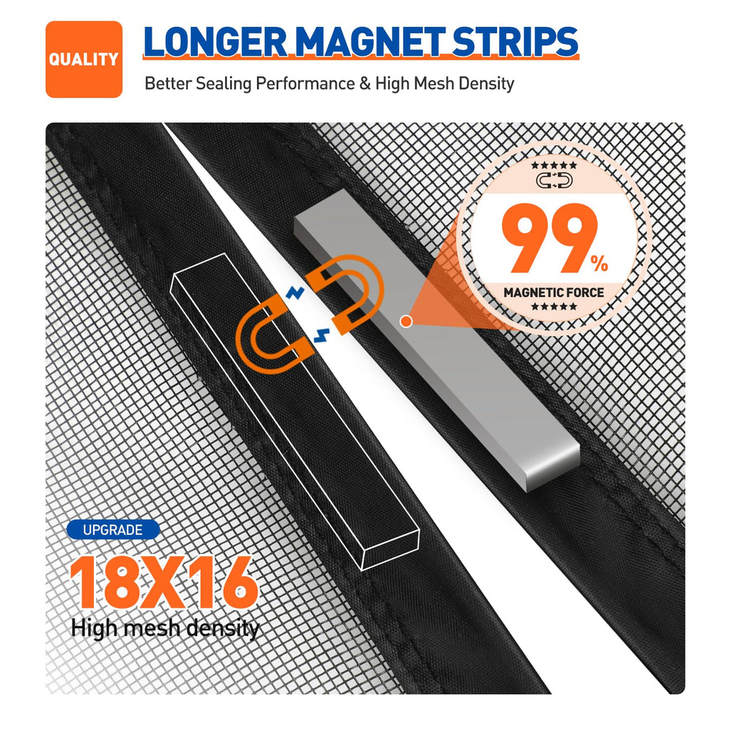 MAGZO Magnetic Screen Door, Fit Door Size 38 x 99 Inch, Actual Screen Size 40" x 100" Heavy Duty Mesh Curtain with Magnet Closure Black