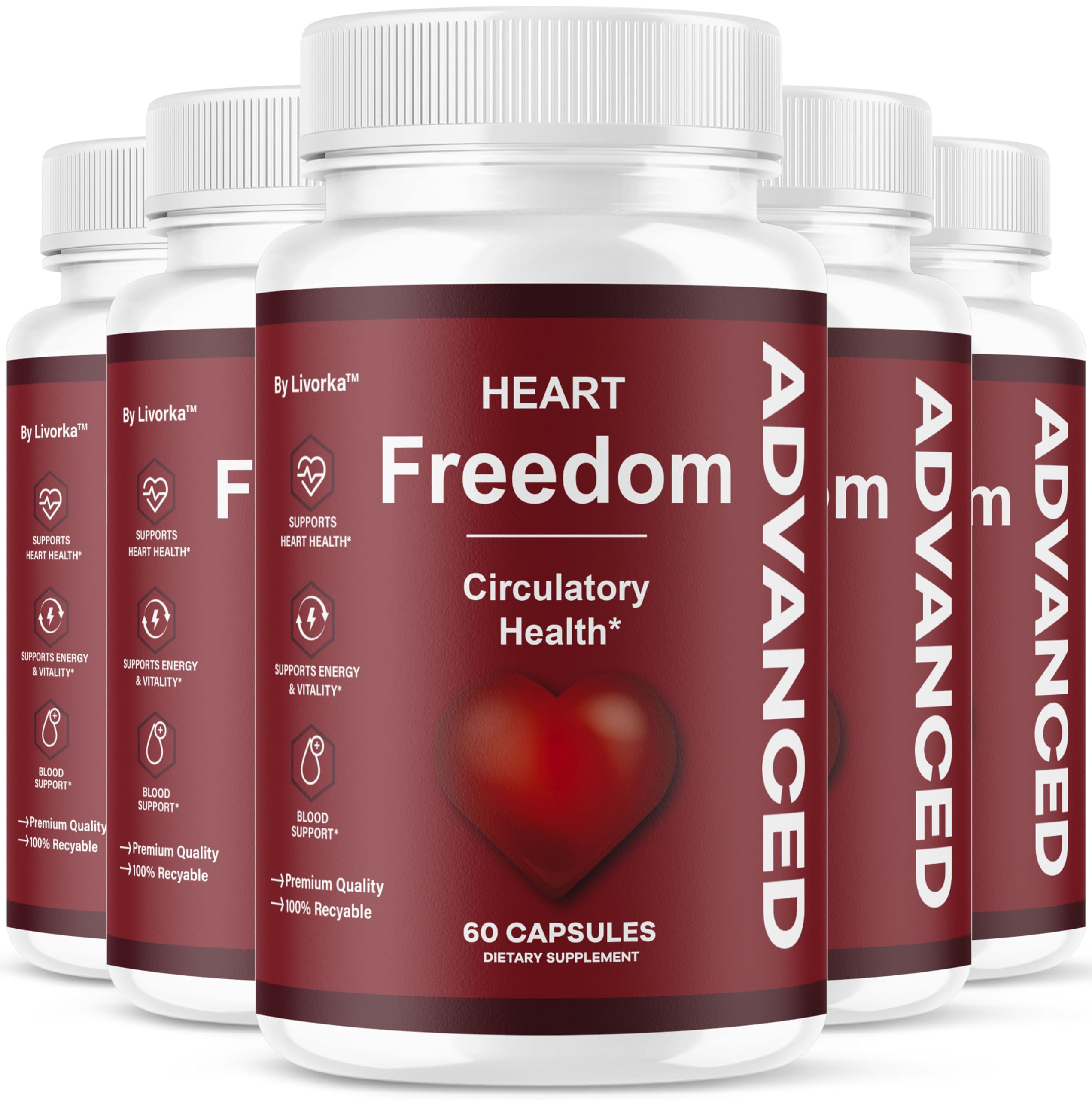 (5 Pack) Heart Freedom - Heart Freedom Capsules, Official HeartFreedom Pills All Natural Ingredients - Maximum Strength, Premium Advanced Formula Support Health & Wellness, 300 Capsules for 5 Months