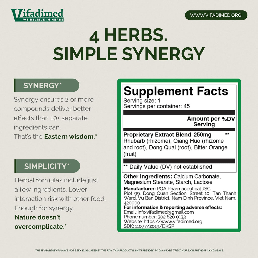 VIFADIMED Rhubarb, Bowel Movement & Constipation Relief, Prokinetics Gut Motility Activator, Regularity, Gong Today,Poop Pills.45 Capsules