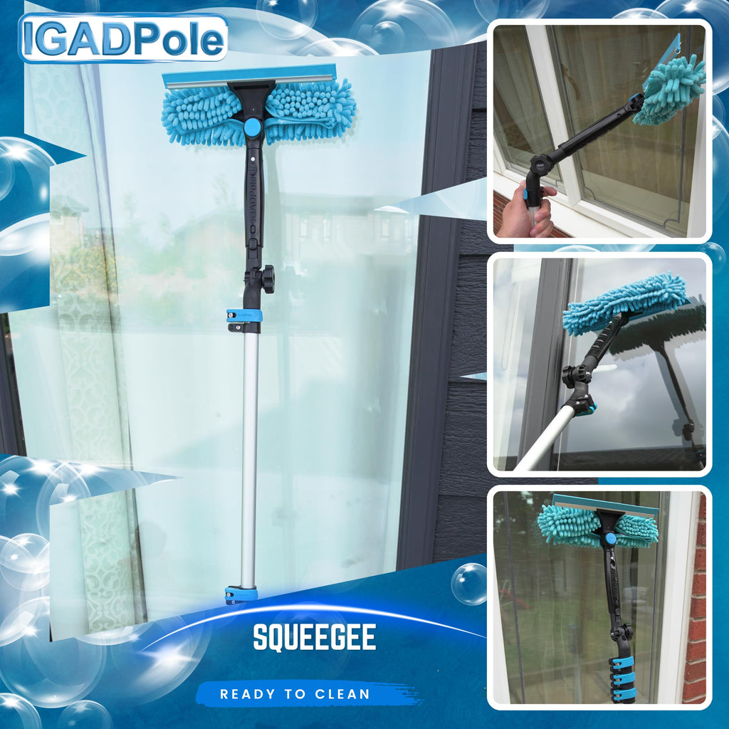 IGADPole 12 FT Water-Fed Washing Kit with Soap-Dispenser, Brush, 10″ Squeegee & Cobweb Duster for Windows, Gutters, Solar Panels & Exterior Walls