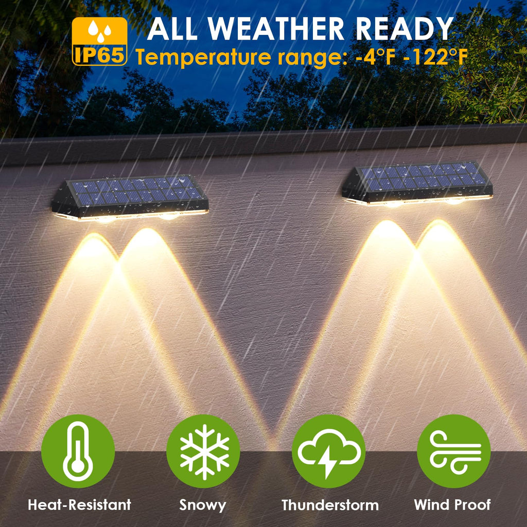 Solar Fence Lights Outdoor Waterproof LED - 3000/4000/6000K 3 Mode, IP65 Waterproof Fence Lights Solar Powered, Solar Wall Lights for Outside, Backyard/Step/Patio/Deck Fence/Stair Railings (12 pack)