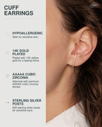 PAVOI CZ Minimalist Ear Cuffs for Women, Yellow Gold, Size 23.5 Millimeters
