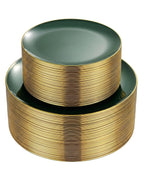 PULOTE 100PCS Green Plastic Plates - Green Disposable Plates With Gold Rim - Include 50 Pieces Dinner 10.25inch,50 Pieces Dessert 7.5inch for Party&Christmas