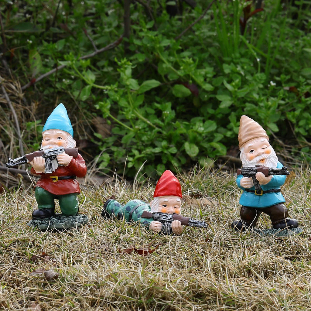 Tirifer 3PCS Garden Gnomes with Gun, Guard Gnome for Garden Military Army Soldiers, Tactical Statue for Indoor Outdoor, Patio, Yard, Lawn, Christmas Ornaments, Home Décor