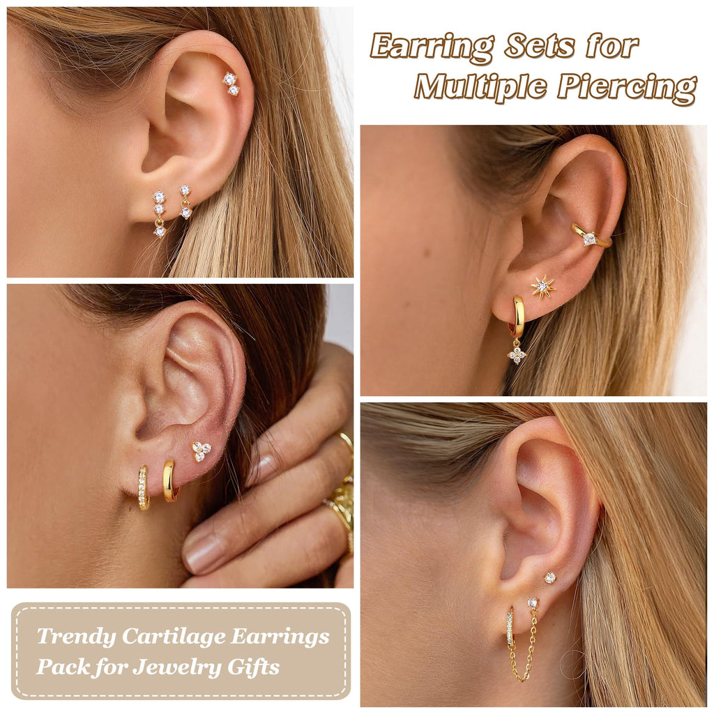 11 Pairs All CZ Hoop Earrings Stack Hypoallergenic Huggie Earring Studs