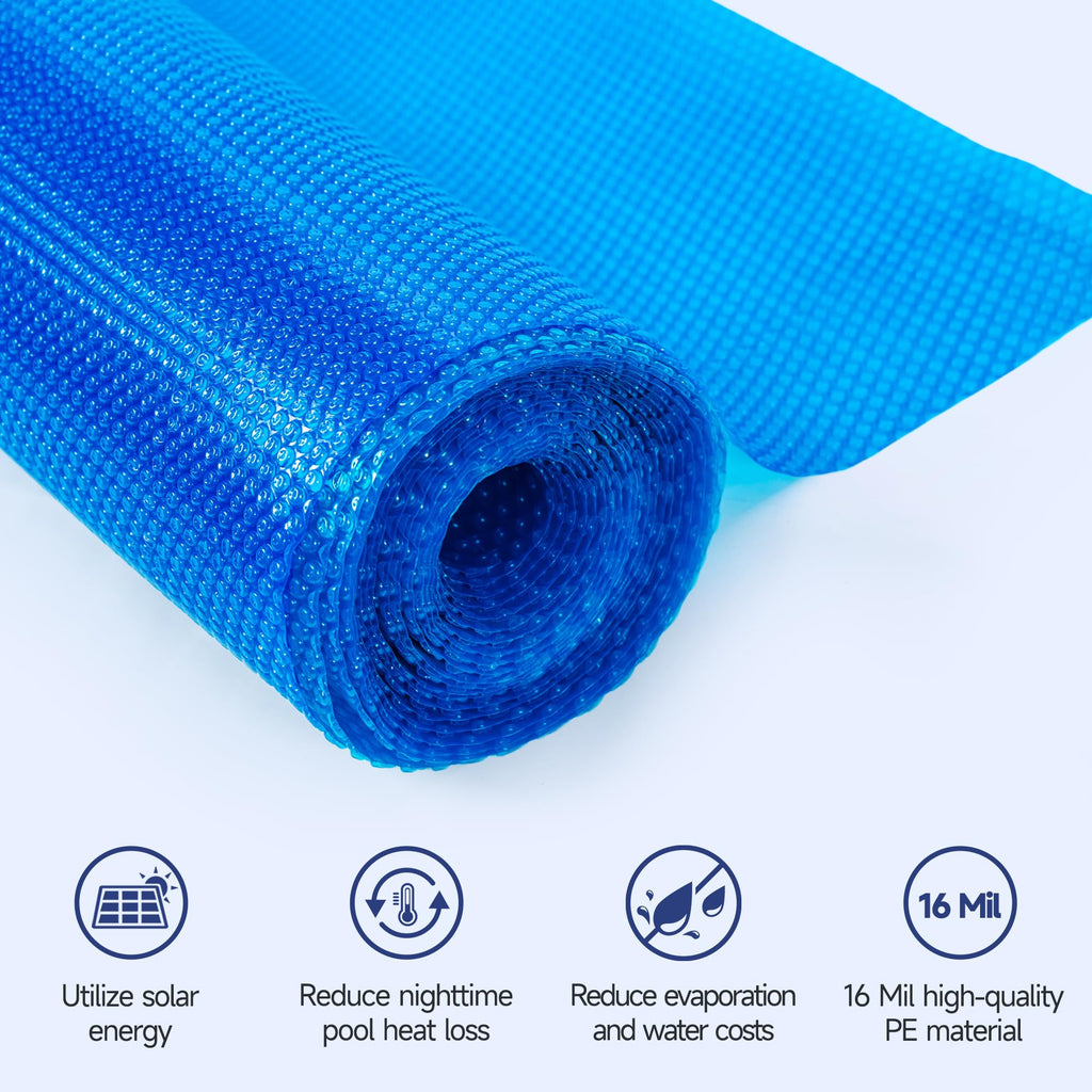 Solar Pool Cover, Durable 16 mil 20 x 40 ft Pool Covers for Inground & Above Ground Pools, Solar Pool Heater, Rectangle Solar Blanket with Bubbles, Blue
