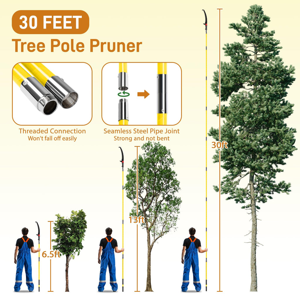 Outvita 30 Feet Extendable Manual Pole Saw Tree Pruner, Yellow