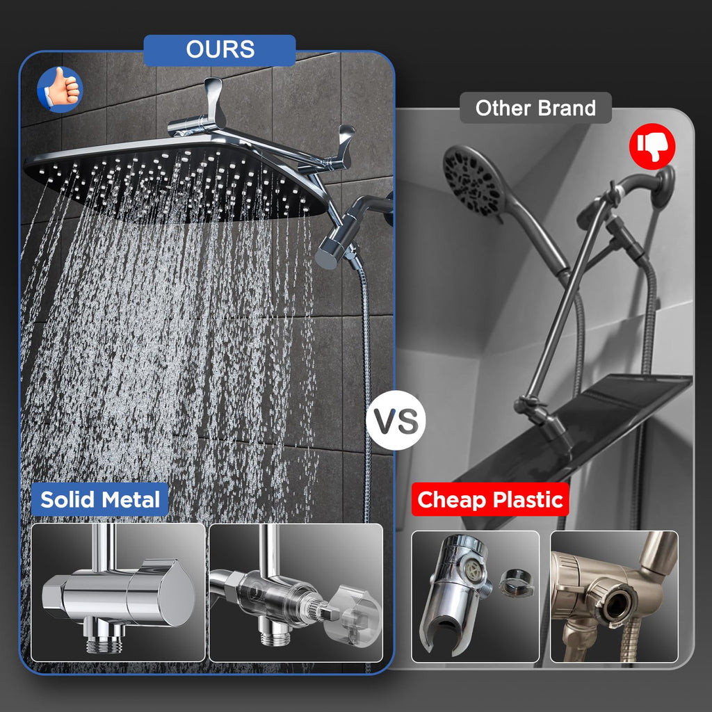 Veken 11.8" Rain Shower Head with Handheld, High Pressure Handheld Shower with Multi Spray Modes, Rainfall Combo with 15" Metal Extension Arm, Detachable Dual Shower, Bathroom Decor, Chrome Silver