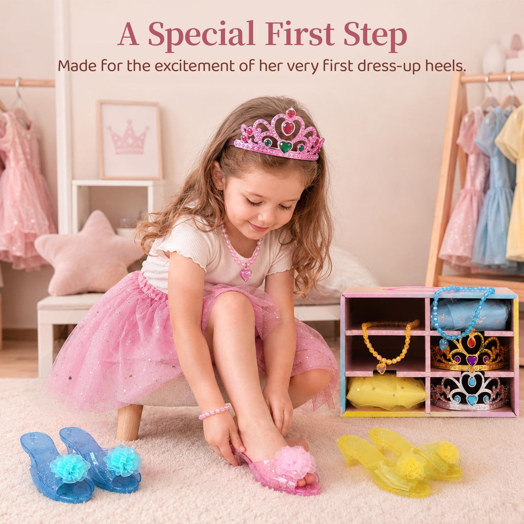 Meland Princess Dress Up Set for Girl Age 3-6 with Her First Heels & Skirts