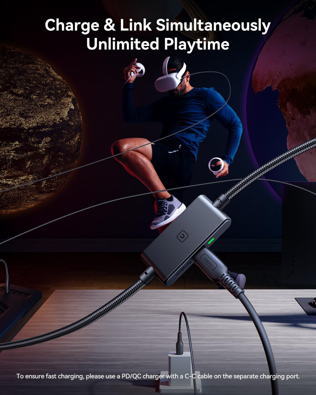 INIU Link Cable, [16FT 5m] VR Cable USB 3.0 High Speed Type C Charger Cable Fast Charging While Playing,USB to USB C Cable for Meta Oculus Quest 3S 3 2 Pico 4 Accessories and Gaming PC Steam VR