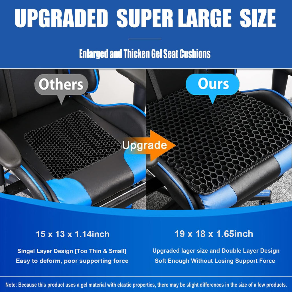 Helishy Gel Seat Cushion for Long Sitting Pressure Relief (Super Large&Thick) - Wheelchair Cushion for Pressure Sores, Coccyx, Sciatica, Back Pain Relief - Non-Slip Butt Pillow for Office, Home, Car