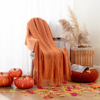 BATTILO HOME Burnt Orange Throw Blanket for Couch, Decorative Fall Throw Blanket with Tassels Halloween Throw Fall Decor, 50"x60"