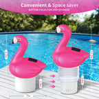 Uekars Solar Pool Chlorine Floater, Flamingo Chlorines Floater with Light, Glow in Dark Chlorines Tablet Floater (Red, 11 in)
