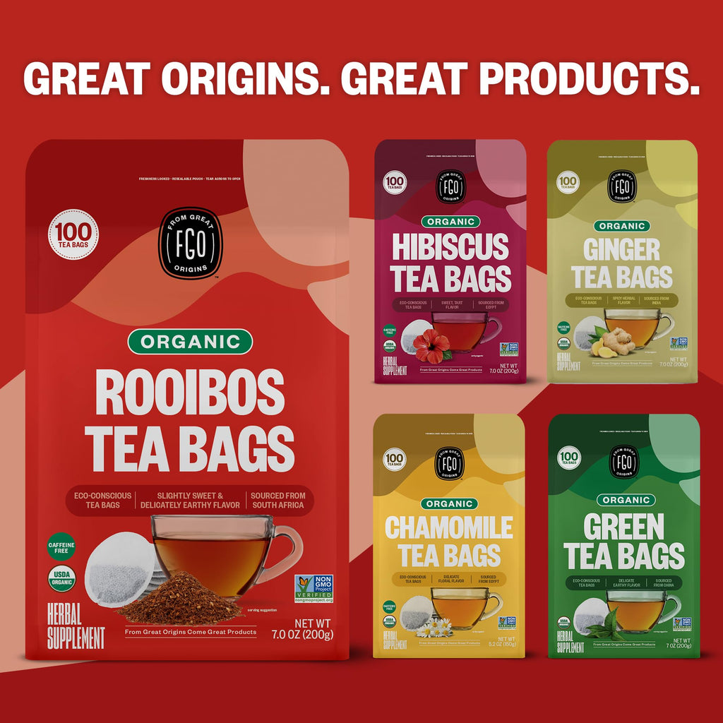 FGO Organic Rooibos Tea, 100 Count, Eco-Conscious Tea Bags, Caffeine Free, Packaging May Vary (Pack of 1)