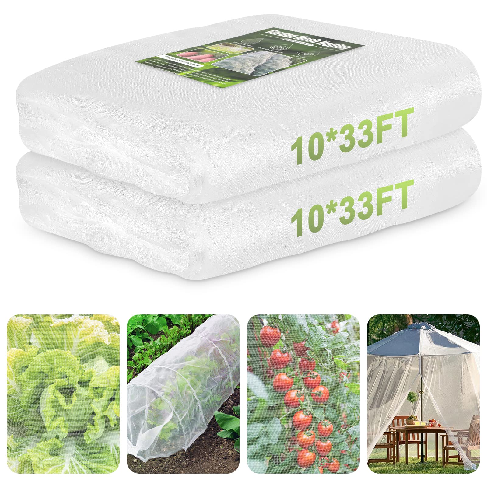 RIFNY Garden Netting for Raised Beds Garden Protection Plant, 2 Pcs 10x33Ft