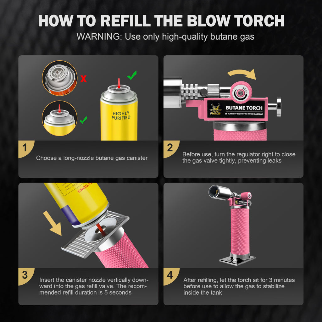 RAVS Butane Torch, Kitchen Torch Lighter for Creme Brulee with Adjustable Flame, Cooking Torch for Baking, BBQ, Desserts, Metal Mini Torch with Safety Buckle, Pink (Butane Not Included)