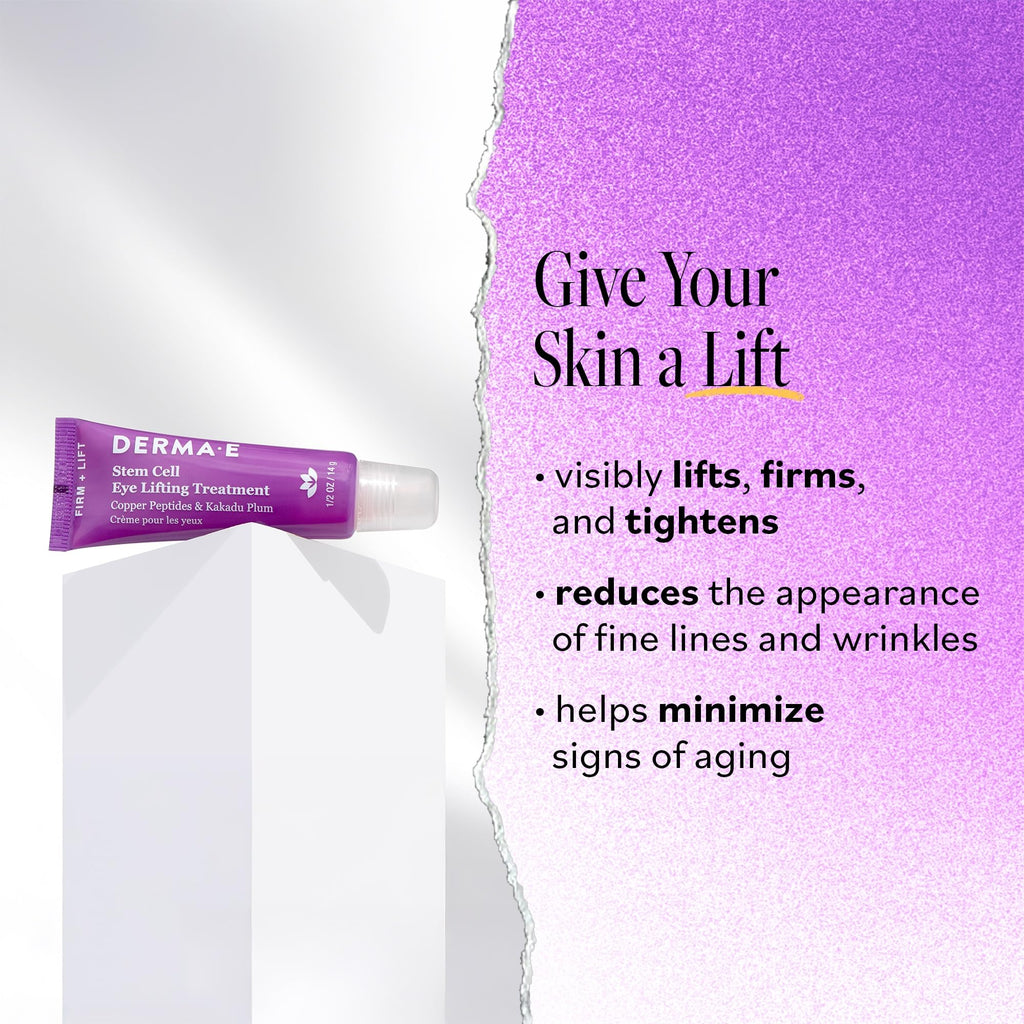 Derma E Stem Cell Lifting Eye Treatment – Multi Action Firming and Tightening Under Eye and Upper Eyelid Cream - Hydrating and Revitalizing Moisturizer, 0.5oz