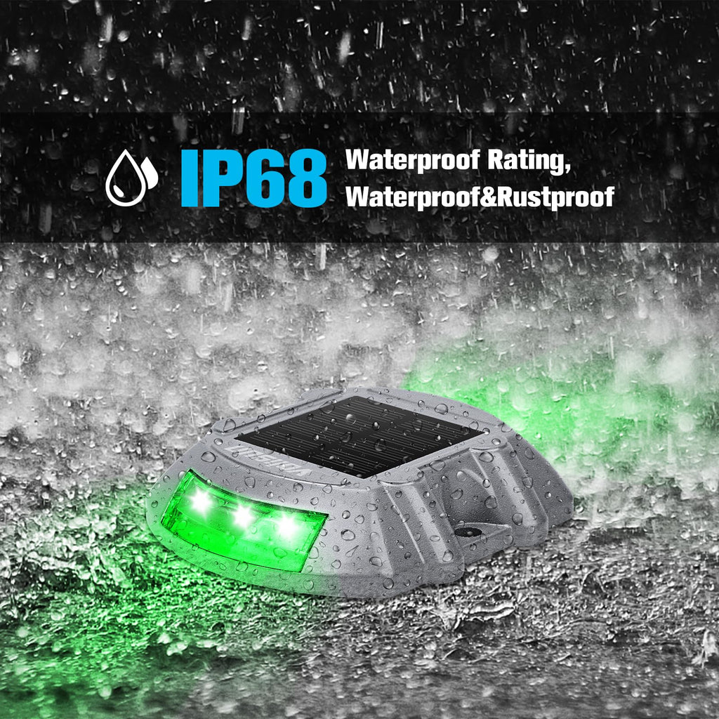 VOLISUN Christmas Solar Deck Lights Driveway Dock Lights, 4-Pack Led IP68 Waterproof Outdoor Warning Step Light for Driveway Sidewalk Garden Pathway Yard(Green, Auto On/Off