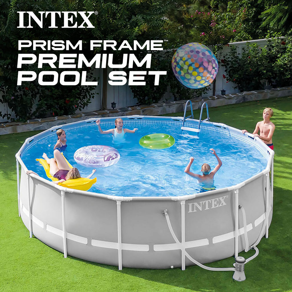 INTEX 26725EH Prism Frame Premium Above Ground Swimming Pool Set: 15ft x 48in – Includes 1000 GPH Cartridge Filter Pump – Removable Ladder – Pool Cover – Ground Cloth