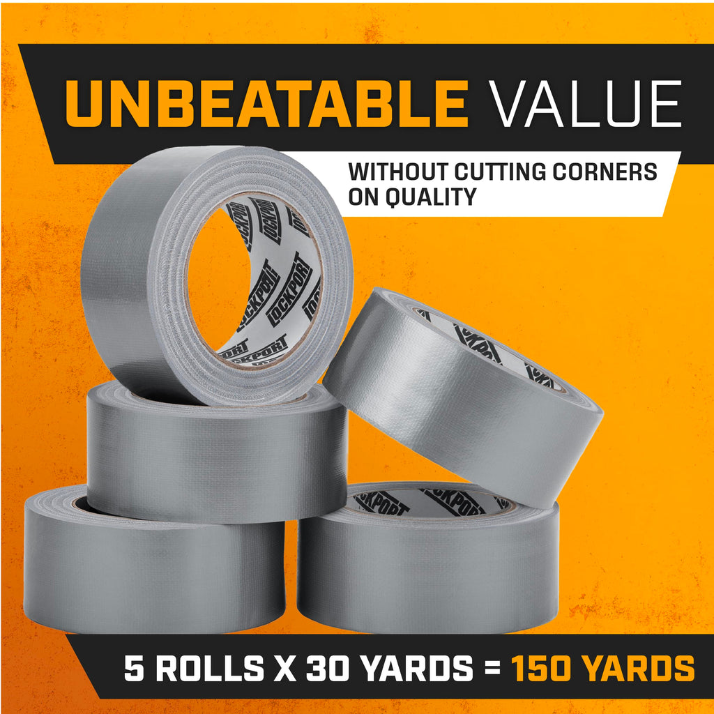 Lockport 5 Pack Duct Tape Heavy Duty Waterproof, Strong Adhesive Silver Duct Tape Bulk for Indoor Outdoor Repairs, Tear by Hand - 30 Yards x 2 Inch
