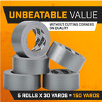 Lockport 5 Pack Duct Tape Heavy Duty Waterproof, Strong Adhesive Silver Duct Tape Bulk for Indoor Outdoor Repairs, Tear by Hand - 30 Yards x 2 Inch