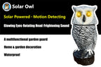 Owlery Snowy Solar Owl With Motion Detector, Flashing Eyes, Spinning Head, Realistic Hooting and Silent Mode, Outdoor Statue, Winter Garden Decoration for Home, Patio and Fence