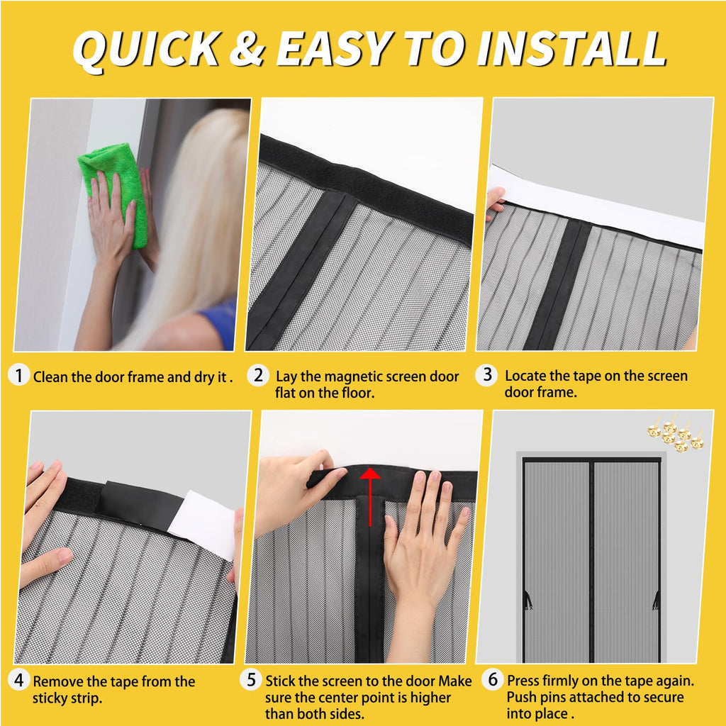 Magnetic Screen Door - Fit for Door Size:34 x 82 Inch, Screen Itself Size:36"x84", Hands Free Mesh Partition,Heavy Duty Screen Door Mesh Curtain Keeps Bugs Out, Frame Hook & Loop, Pet and Kid Friendly