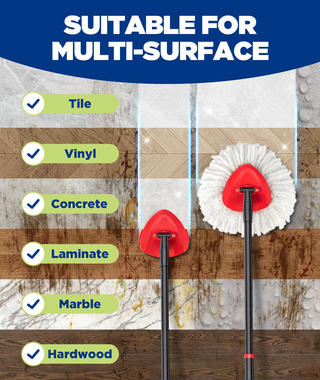 4-in-1 Mop Heads Replacements for O Cedar EasyWring 1 Tank System, Includes 1 Base | 1 Scrub Brush Head | 2 Spin Mop Heads, Full Set Mop Replace Heads for Cleaning Home, Bathroom & Kitchen