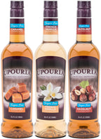 Upouria Coffee Syrup Sugar Free Variety Pack: French Vanilla, Caramel and Hazelnut, 100% Vegan, Gluten Free, Kosher, Keto, 750 mL Bottle (Pack of 3) - Pump Sold Separately