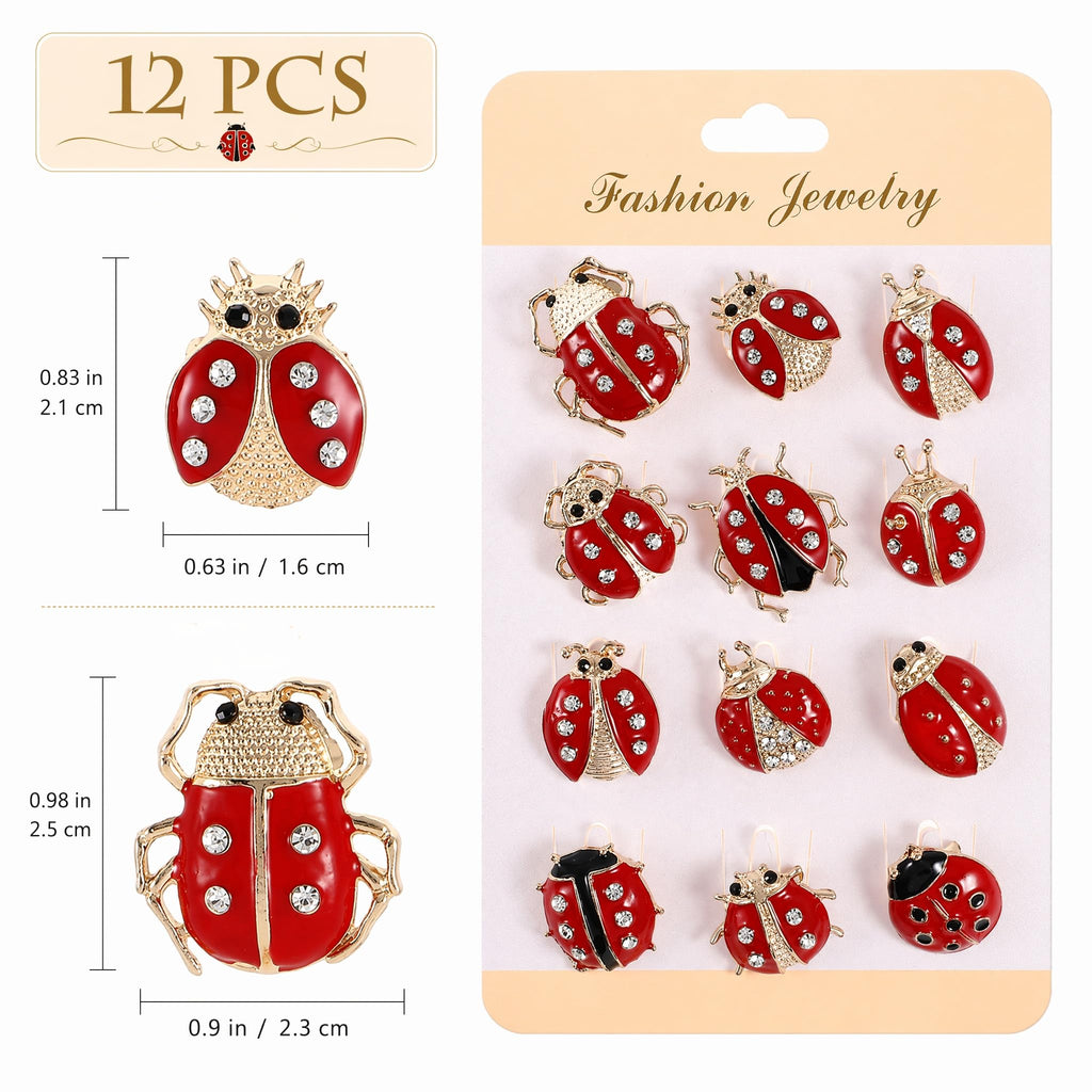 WRITWAA 12 Pcs Ladybug Brooch Pins Set for Women and Girls