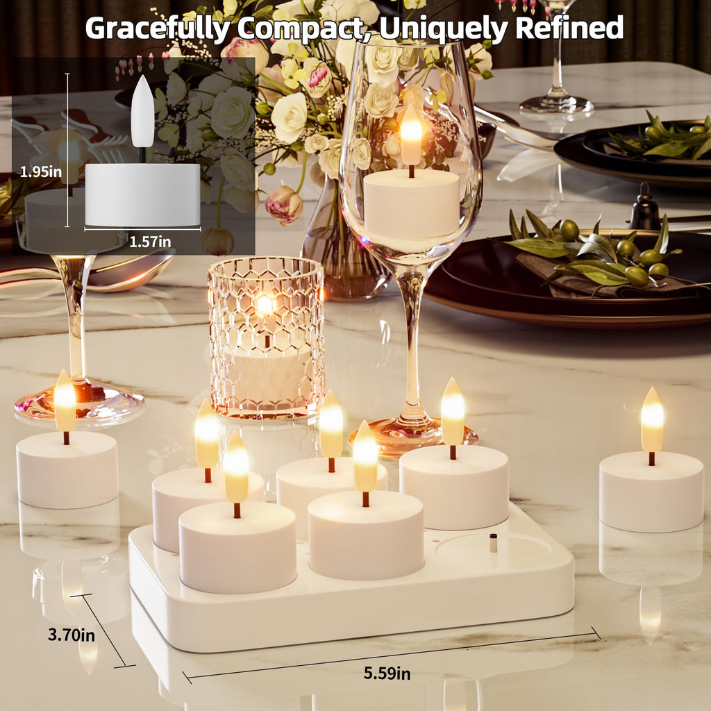 Rechargeable Flameless Tea Lights Candles with Charging Station Remote 6Pcs